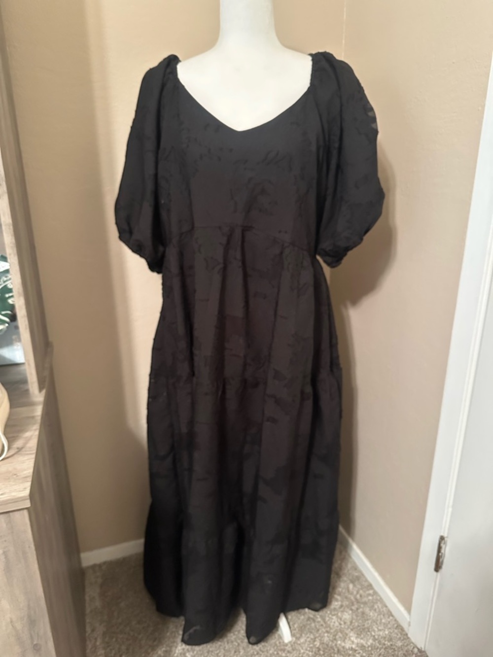 Baltic Born NWT Black Puff-Sleeve Maxi Dress - Elegant V-Neck